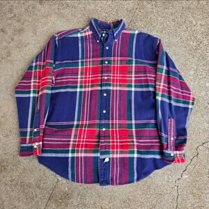 Vtg 90s POLO RALPH LAUREN Wide Plaid All Over Pattern Button Up Flannel Shirt L